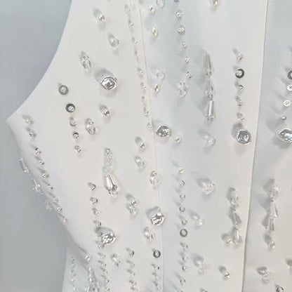 Womens White Hand-Beaded Mini Dress