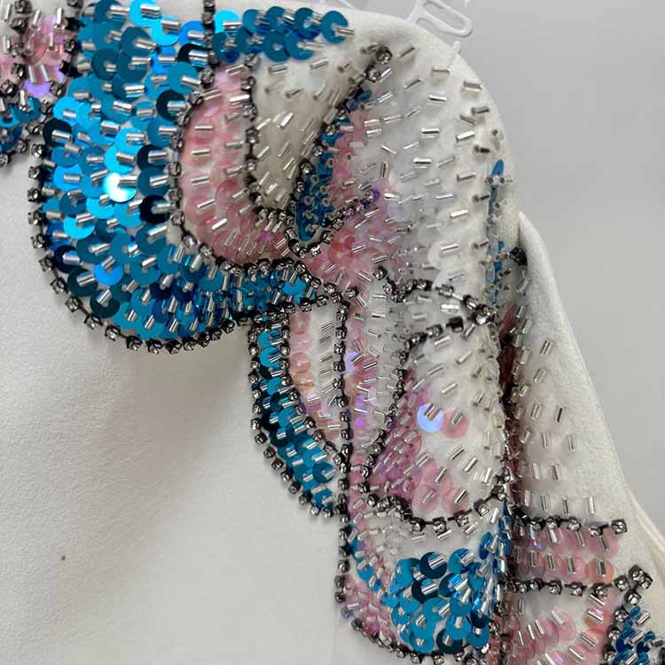 White Mermaid Prom Dress with Beads – Off Shoulder Long Sleeve Gown