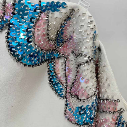 White Mermaid Prom Dress with Beads – Off Shoulder Long Sleeve Gown