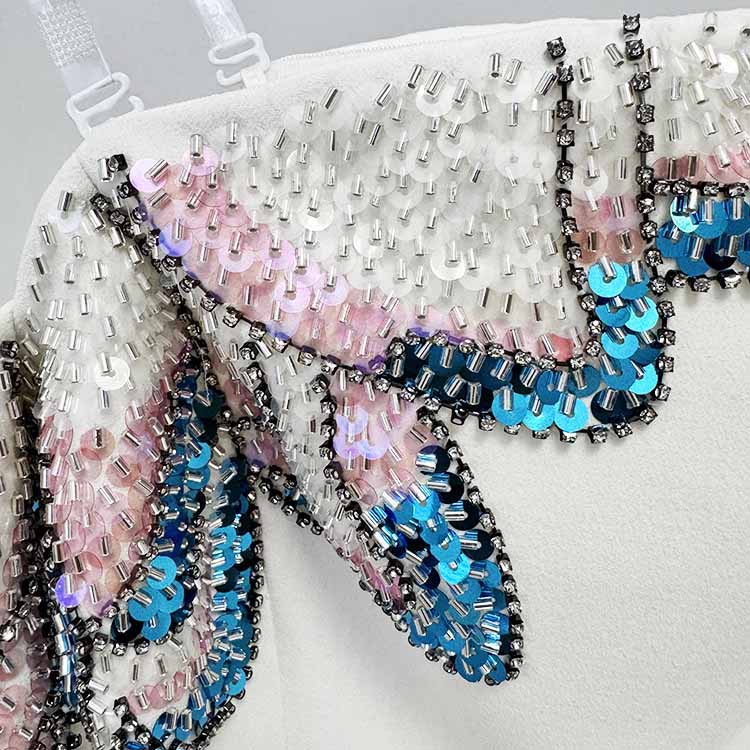 White Mermaid Prom Dress with Beads – Off Shoulder Long Sleeve Gown