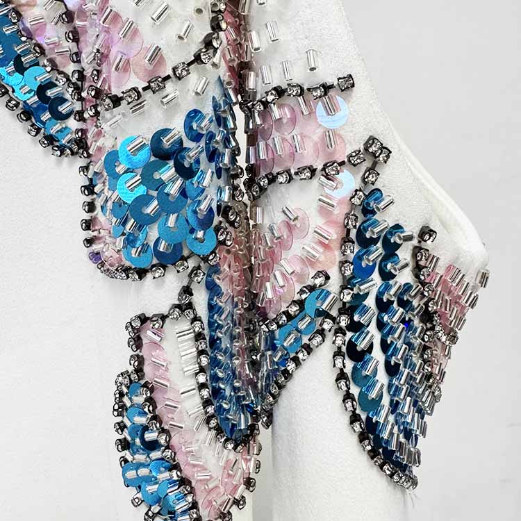 White Mermaid Prom Dress with Beads – Off Shoulder Long Sleeve Gown