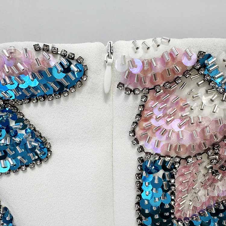 White Mermaid Prom Dress with Beads – Off Shoulder Long Sleeve Gown