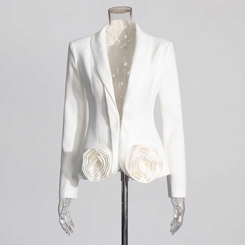 White Rose-applique Blazer Pants Suit Wedding Suit