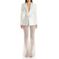 Long Sleeve Pearl Silk Suit White Hollow Tight Trousers Two-Piece Set