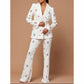 Women's Crystal Embellished Flared Pantsuit White Formal Suit Wedding Outfit