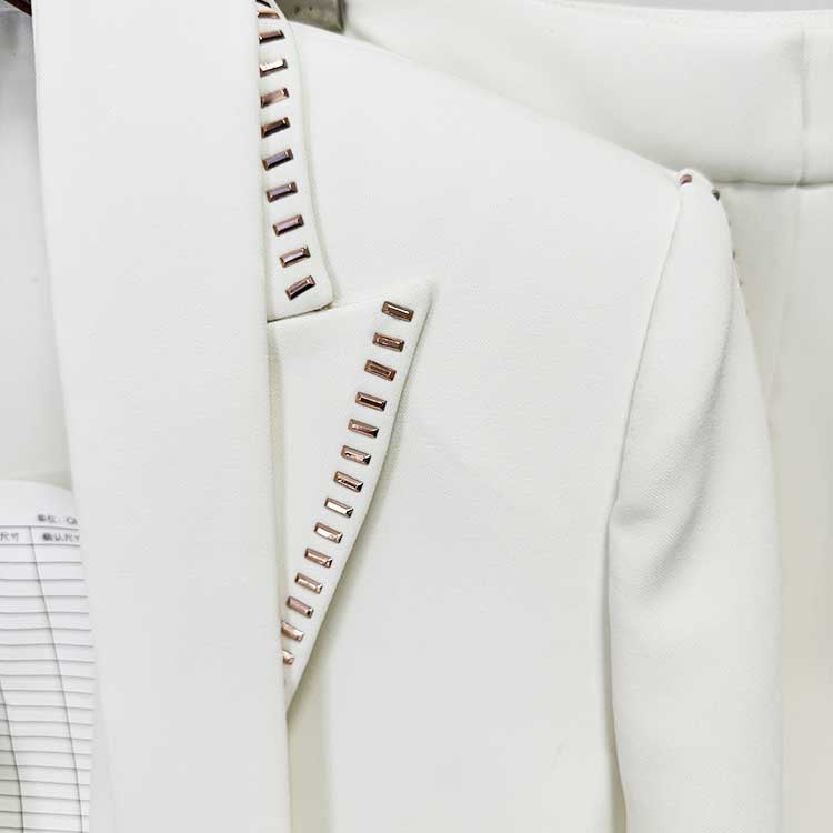 Women's Scarf-Detailed Pantsuit White One Button Blazer Suit