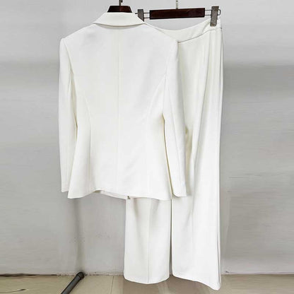 Womens White 2 Pieces Outfit Formal Wide-Legs Pantsuit Wedding Suit