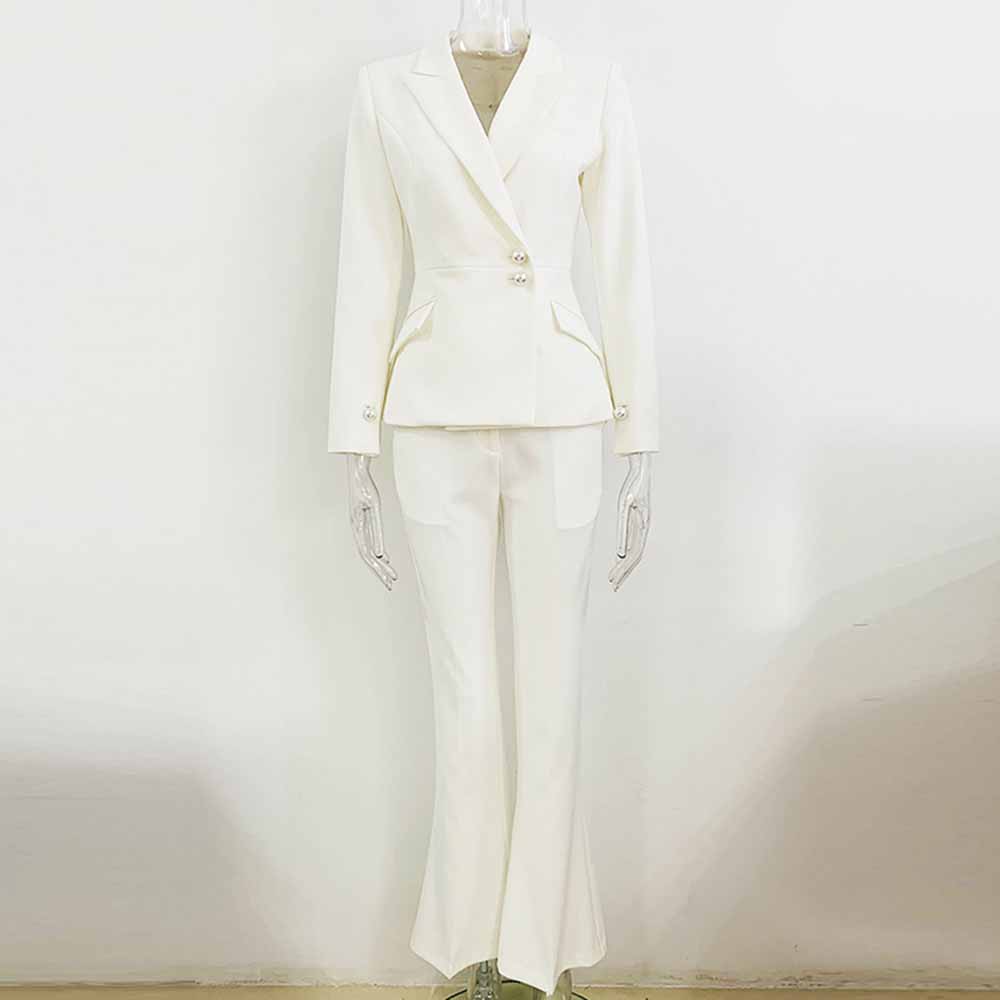 Womens Pantsuit White Flared Trouser Suit Two Pieces Wedding Pantsuit