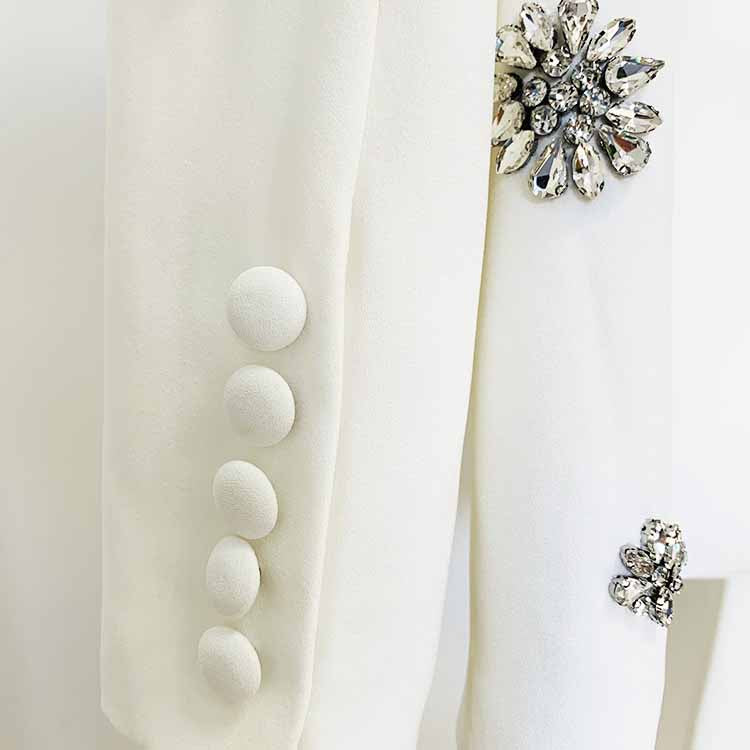 Women's Crystal Embellished Flared Pantsuit White Formal Suit Wedding Outfit