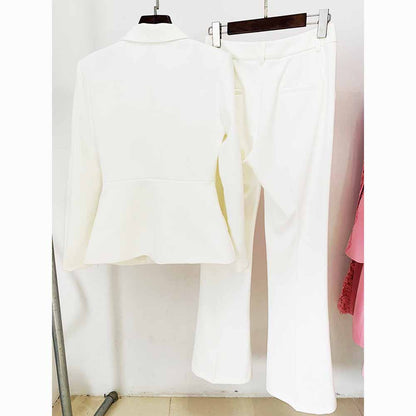 Womens Pantsuit White Flared Trouser Suit Two Pieces Wedding Pantsuit