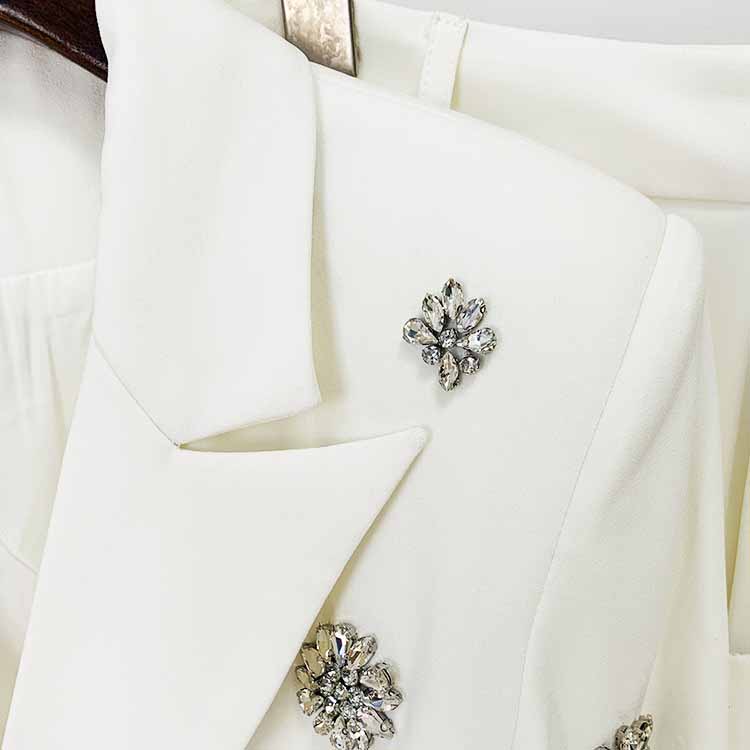 Women's Crystal Embellished Flared Pantsuit White Formal Suit Wedding Outfit