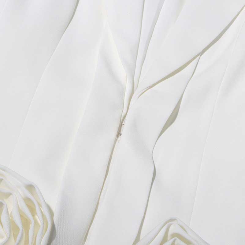 White Rose-applique Blazer Pants Suit Wedding Suit