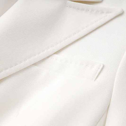 One Button White Pantsuit Fitted Blazer + Mid-High Rise Trousers Pantsuit Suit Formal Wear