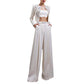 Women's White High-rise Wide-leg Pants Suit Formal Event Suit