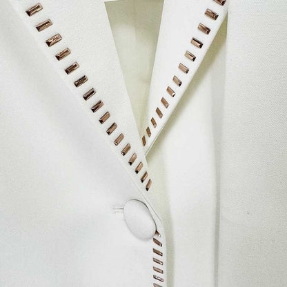 Women's Scarf-Detailed Pantsuit White One Button Blazer Suit
