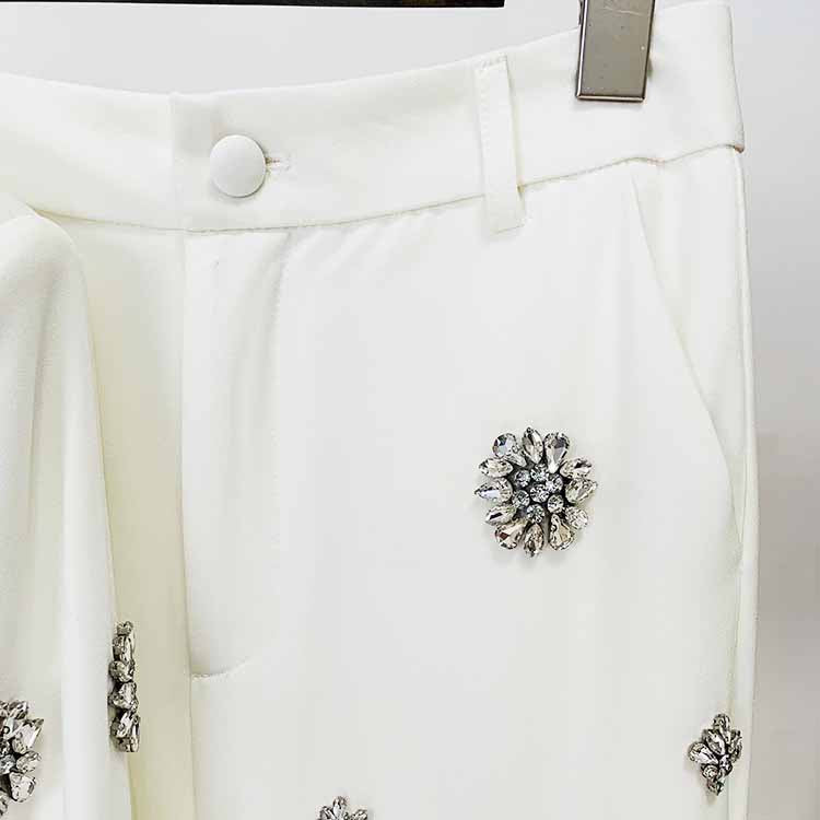 Women's Crystal Embellished Flared Pantsuit White Formal Suit Wedding Outfit