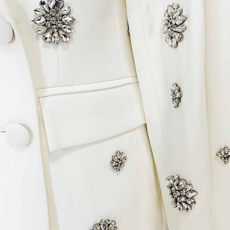 Women's Crystal Embellished Flared Pantsuit White Formal Suit Wedding Outfit