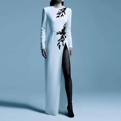 Sequin Beading Flower Maxi Dress White