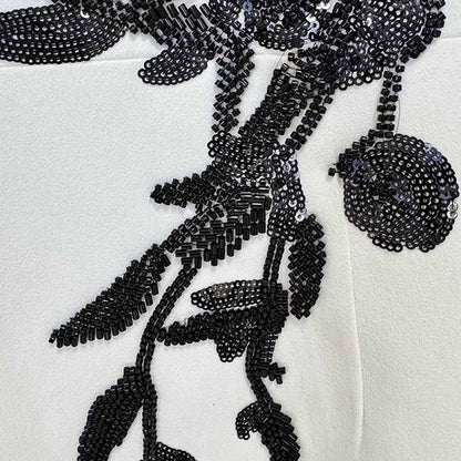 Sequin Beading Flower Maxi Dress White