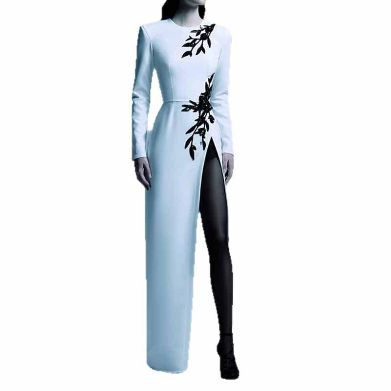 Sequin Beading Flower Maxi Dress White