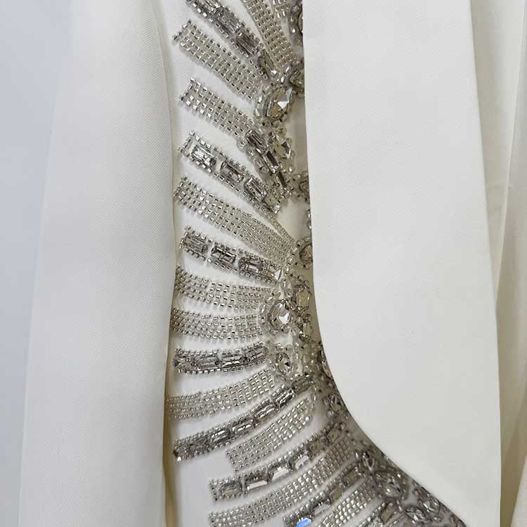 Women's White Embroidered Blazer and Wide Leg Pants Set - Elegant Formal Suit