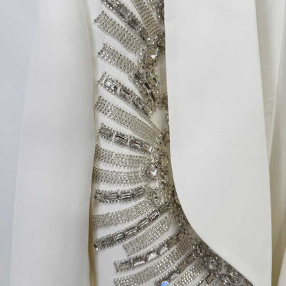 Women's White Embroidered Blazer and Wide Leg Pants Set - Elegant Formal Suit