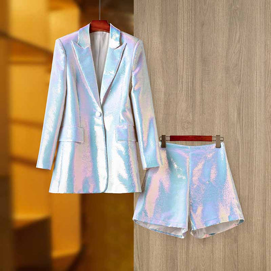 Women's Sequin Two Piece Skirt Suit Party Suit