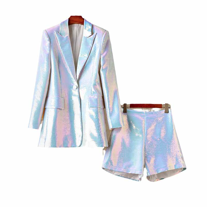Women's Sequin Two Piece Skirt Suit Party Suit