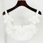 White Suit Floral Applique Crop Top and Skirt Suit