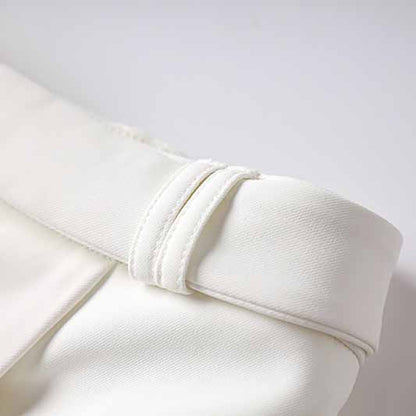 Women's Golden Lion Buttons White Skirts Blazer Suit Jacket + High Waist Skirts Belt Suit