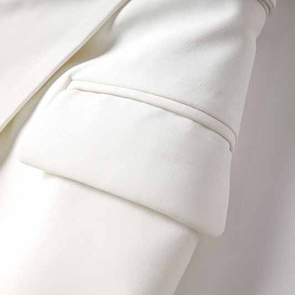 Women's Golden Lion Buttons White Skirts Blazer Suit Jacket + High Waist Skirts Belt Suit