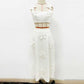 White Suit Floral Applique Crop Top and Skirt Suit