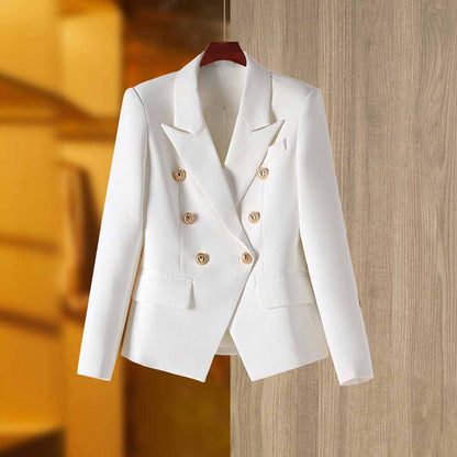 Women's Golden Lion Buttons White Skirts Blazer Suit Jacket + High Waist Skirts Belt Suit