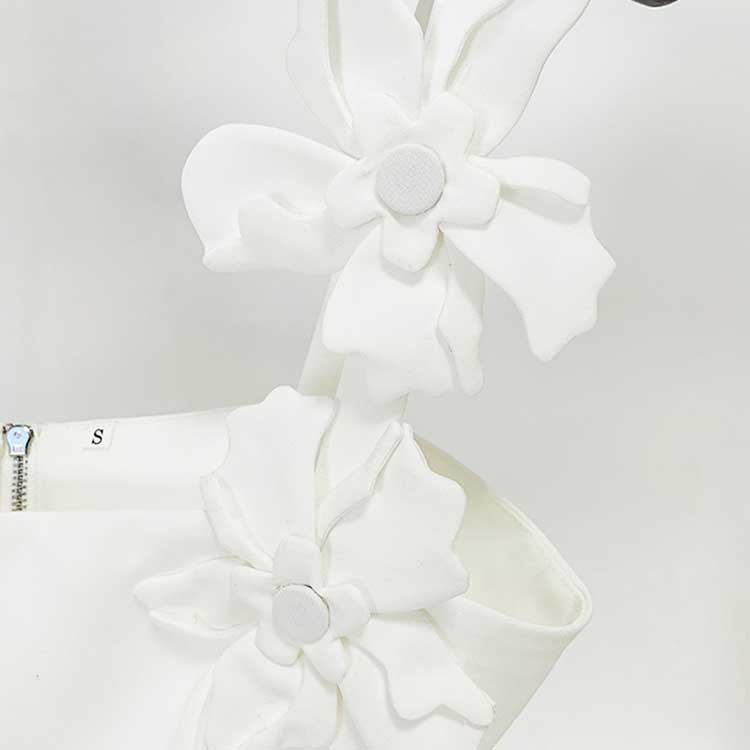 White Suit Floral Applique Crop Top and Skirt Suit