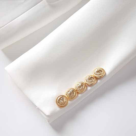 Women's Golden Lion Buttons White Skirts Blazer Suit Jacket + High Waist Skirts Belt Suit