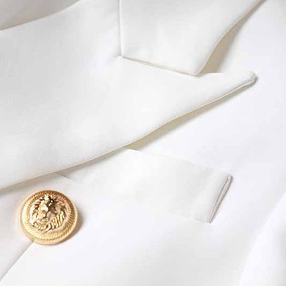 Women's Golden Lion Buttons White Skirts Blazer Suit Jacket + High Waist Skirts Belt Suit