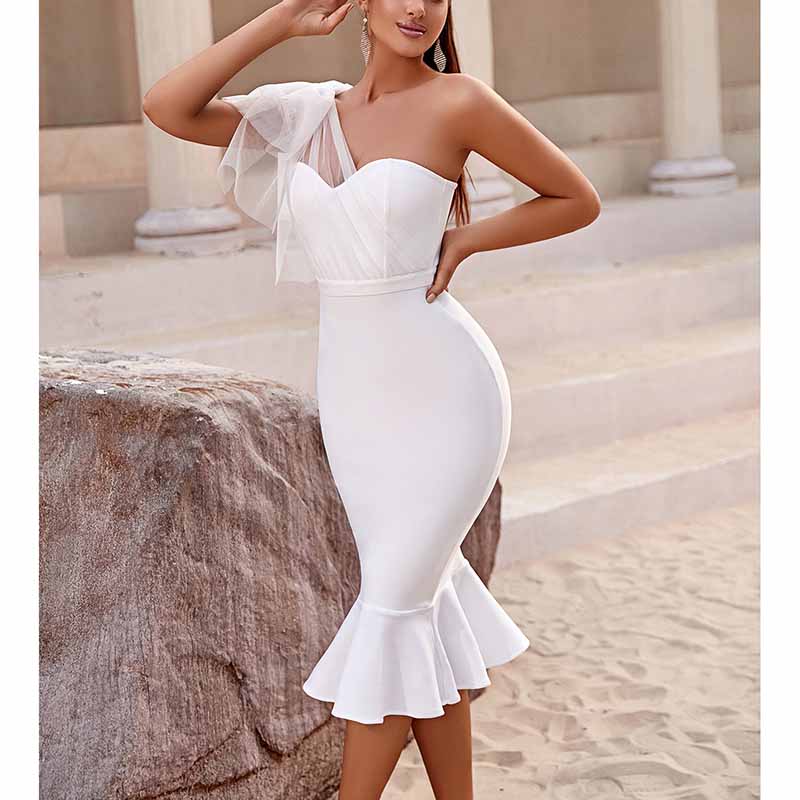 Women White One Shoulder Knitted Bodycon Party dress SD Dresscode & Fashiontrends Women White One Shoulder Knitted Bodycon Party dress SD Dresscode & Fashiontrends