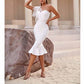 Women White One Shoulder Knitted Bodycon Party dress