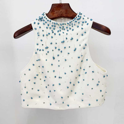 Womens Midi Skirt Suit Halter Neck Formal Event Suit High Waist Wedding Suit