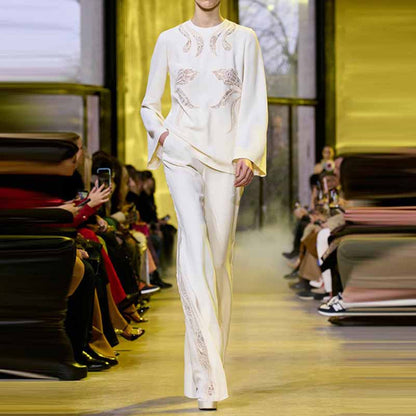 Women White Lace Pantsuits Loose Two Pieces Formal Suit Event Suit