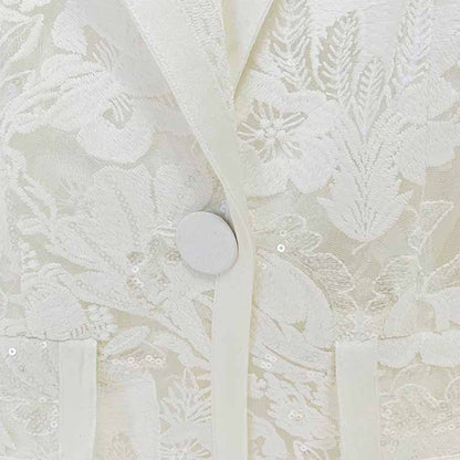 Women Luxury Sequinned Mesh Lace Blazer Jacket + Flare Trousers Pants Suit Wedding Suit