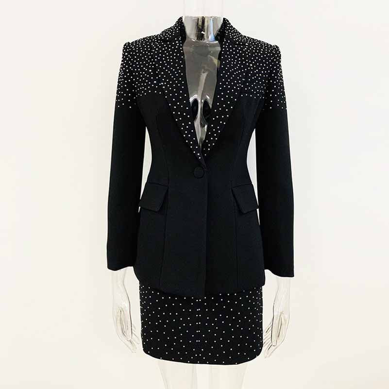 Womens Wedding Suit Luxury Hand Made Sequined Blazer + High Waist Skirt Suit Formal Suits