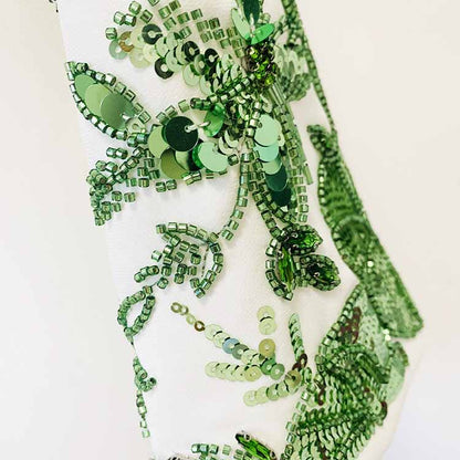 Women Beaded Formal Suit Mid Length Blouse + Flare Trousers Suit Pants Suit White