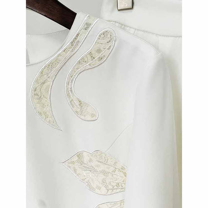 Women White Lace Pantsuits Loose Two Pieces Formal Suit Event Suit