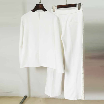 Women White Lace Pantsuits Loose Two Pieces Formal Suit Event Suit