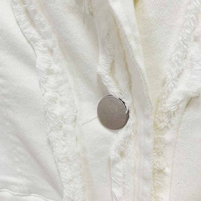 Women White Denim Pantsuits Thickened Shoulder Pad with Tassels Jacket, Jeans Suit