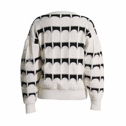 Women's Crew Neck Color Block Sweater Casual Sweater