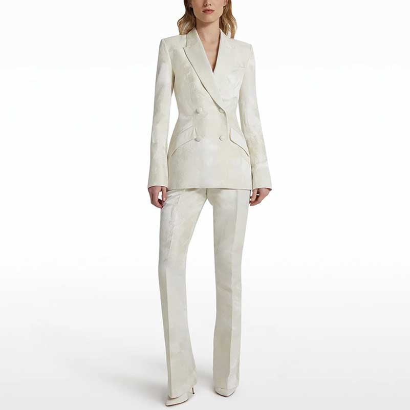 Women's Double Breasted White Wedding Suit Formal Event Suit