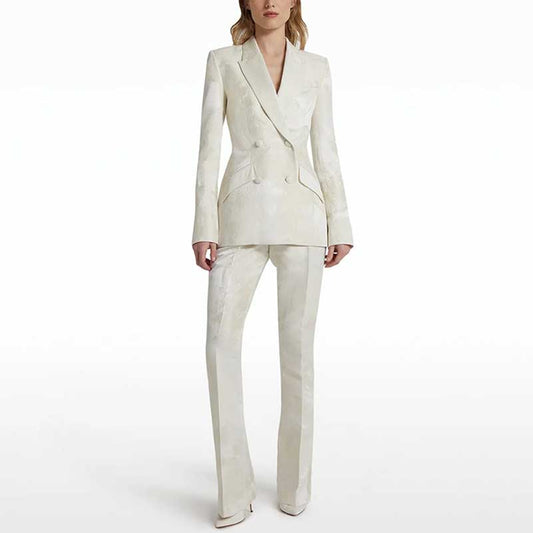 Women's Double Breasted White Wedding Suit Formal Event Suit