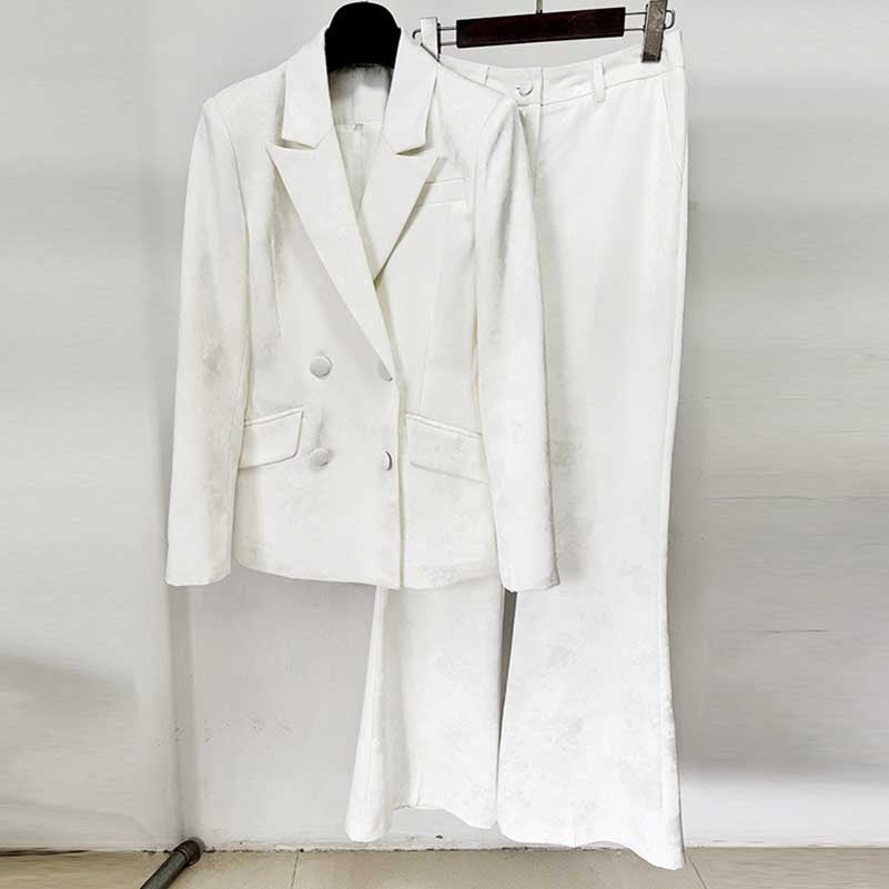 Women's Double Breasted White Wedding Suit Formal Event Suit